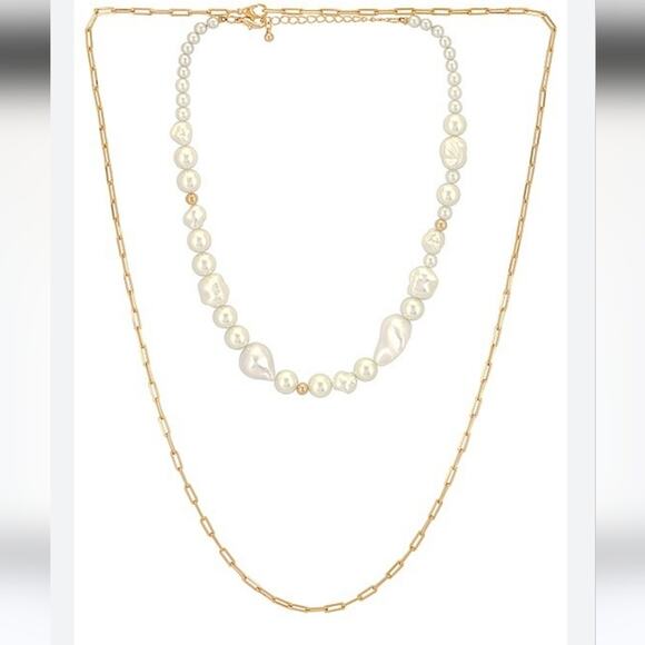MEADOWE Mila Necklace Set in Gold NWT Faux Pearl - Picture 1 of 7
